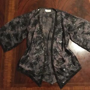 Vintage 100% Artist Silk Cardigan Beaded Boho